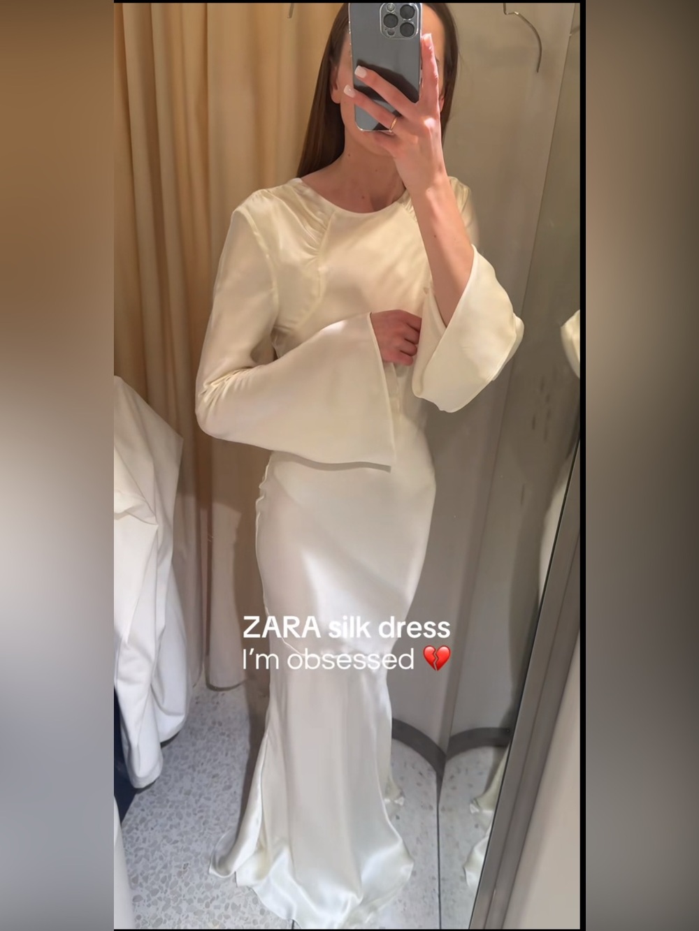 Zara 100% Silk Draped Dress In Oyster-white with Flared Cuffs. - Picture 9 of 17